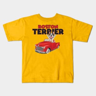 funny classic cute shirt  Boston Terrier in Classic Red Truck Kids T-Shirt